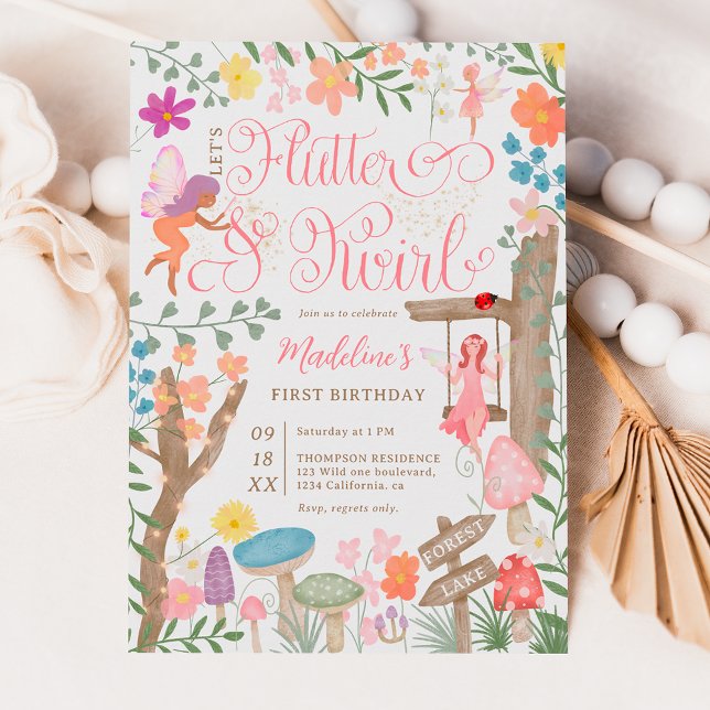 Princess fairy mushrooms flowers chic 1st birthday invitation (Creator Uploaded)