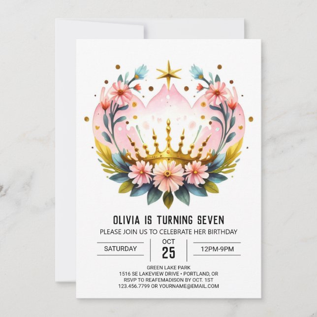 Princess Fairytale Birthday Crown Invitation (Front)