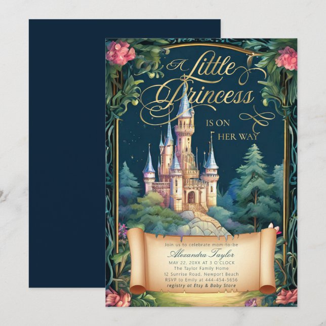 Princess Fairytale Castle Deco Baby Girl Shower Invitation (Front/Back)
