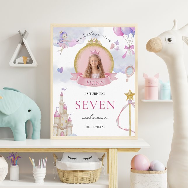 Princess Fairytale Girl's Photo Birthday Welcome Poster (Welcome Sign Digital Download Princess Birthday Photo Welcome Sign)