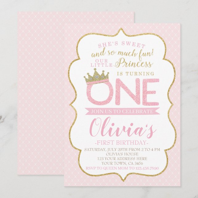 Princess First Birthday Invitation (Front/Back)