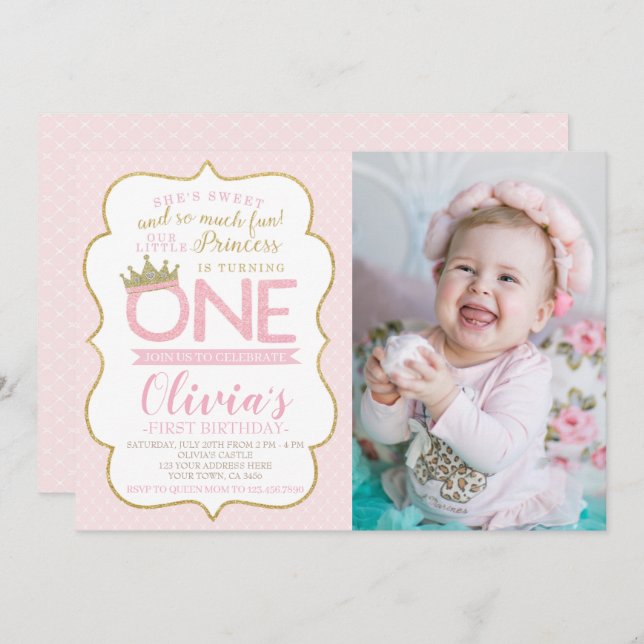 Princess First Birthday Invitation (Front/Back)