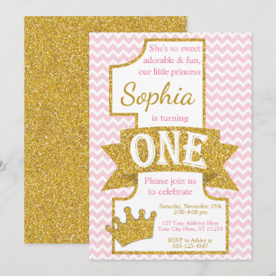 Princess First Birthday Invitation Pink and Gold