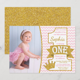 Princess First Birthday Invitation Pink and Gold