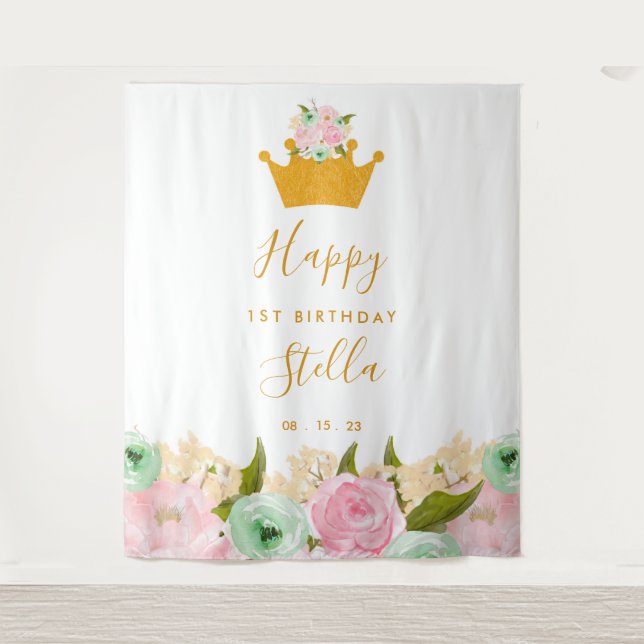 Princess First Birthday Party Tapestry Backdrop (Front)