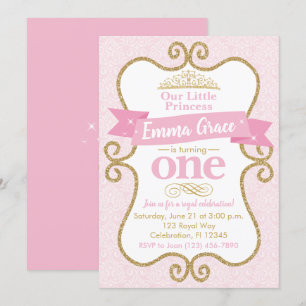 Princess First Birthday Pink and Gold Party Invitation
