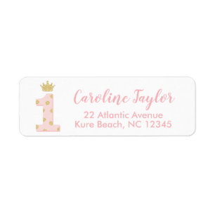 Princess First Birthday Pink Gold Glitter Address