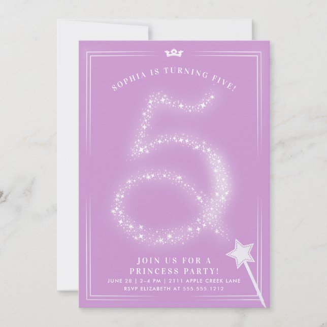 Princess Five Year Old Birthday Girl Invitation (Front)