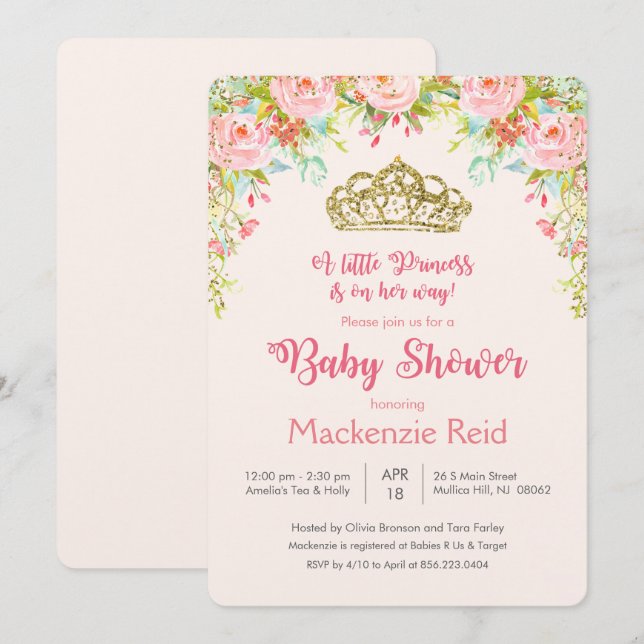 Princess Floral Baby Shower Invitation (Front/Back)