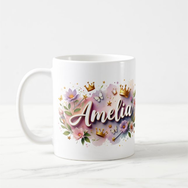 Princess Floral Custom Mug – Personalised Name (Left)