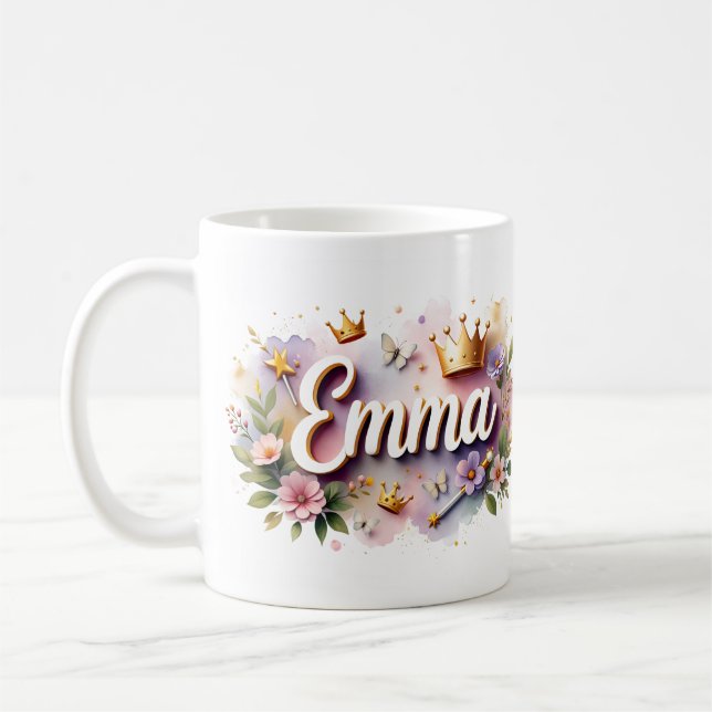 Princess Floral Custom Mug – Personalised Name (Left)