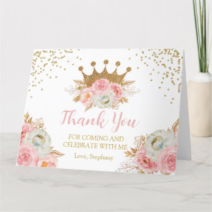 Princess Floral Pink & Gold Thank you card