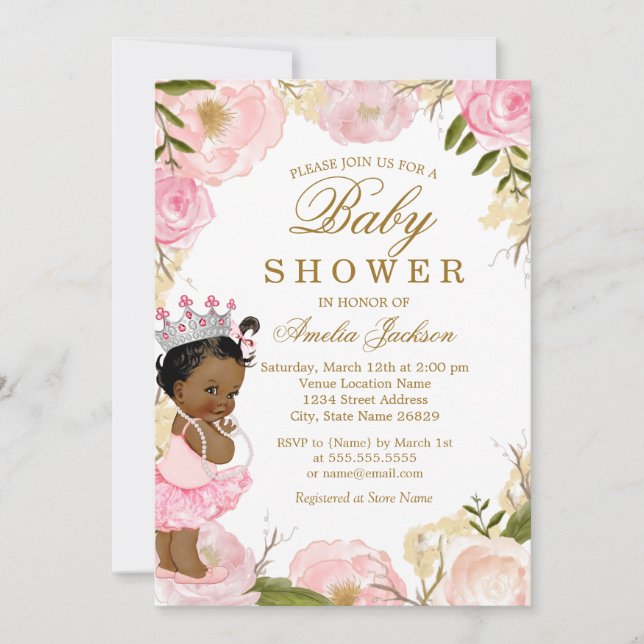 Princess Floral Rose It's a Girl Baby Shower Invitation (Front)
