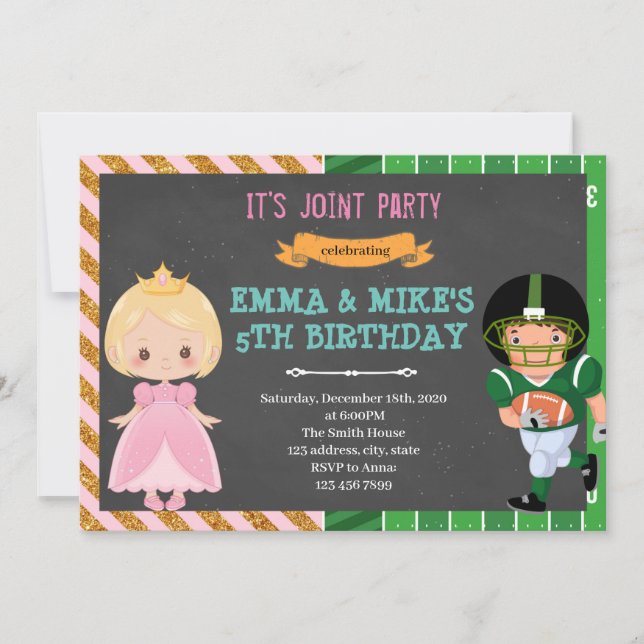 Princess football joint party invitation (Front)