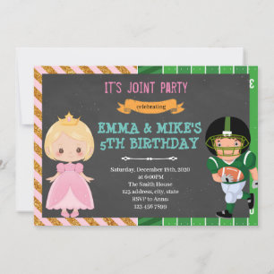 Princess football joint party invitation