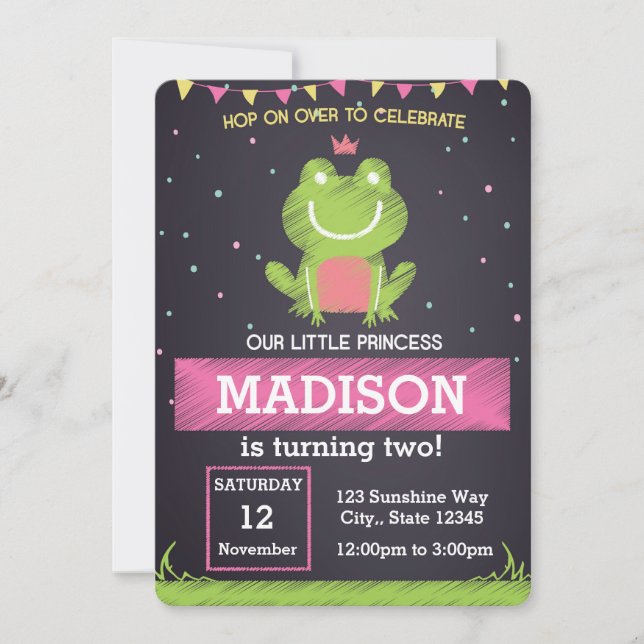 Princess Frog Birthday Invitation (Front)