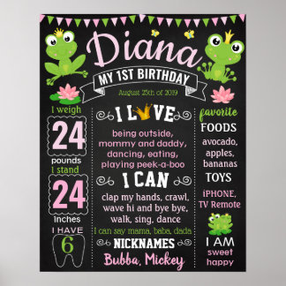Princess Frog First birthday chalk board Poster