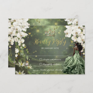 Princess & Frog Green Dress Sweet 16 Quinceañera  RSVP Card