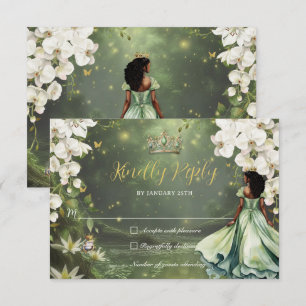 Princess & Frog Green Dress Sweet 16 Quinceanera RSVP Card