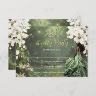 Princess & Frog Green Dress Sweet 16 Quinceanera RSVP Card