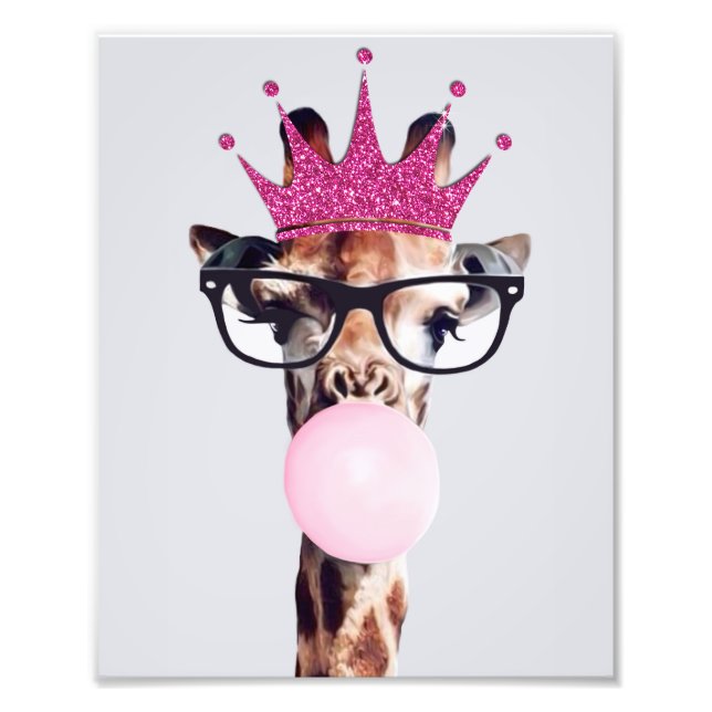 Princess Giraffe Blowing Pink Bubble gum Photo Print (Front)