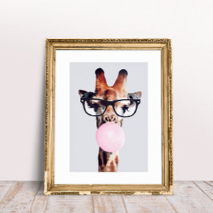 Princess Giraffe Blowing Pink Bubble gum Photo Print