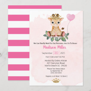 Princess Giraffe Pink Baby Shower Invitation