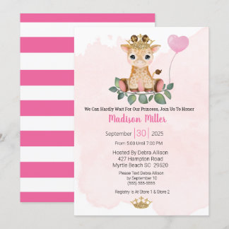 Princess Giraffe Pink Baby Shower Invitation