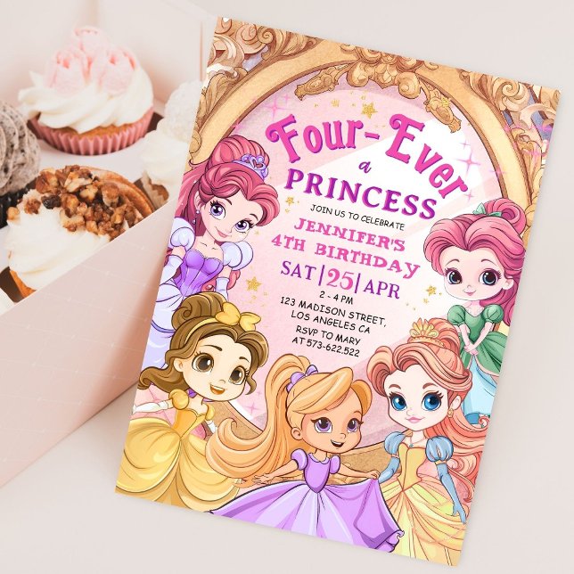 Princess Girl 4th Birthday Party Pink Gold Royal  Invitation (Creator Uploaded)