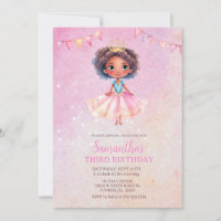 Princess Girl African American Glitter Birthday