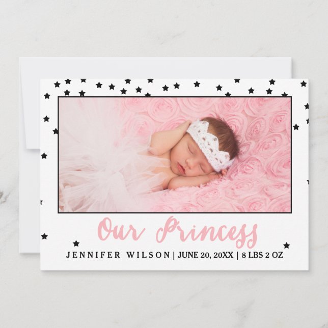 Princess Girl Baby Birth Announcement Photo Card (Front)