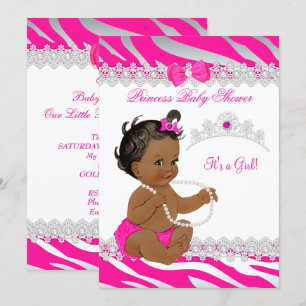 Princess Girl Baby Shower Hot Pink Zebra Ethnic Invitation
