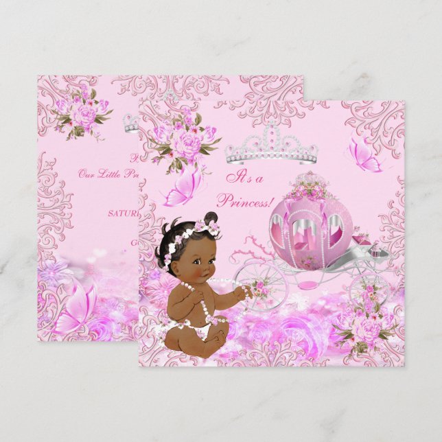 Princess Girl Baby Shower Pink Carriage Ethnic Invitation (Front/Back)