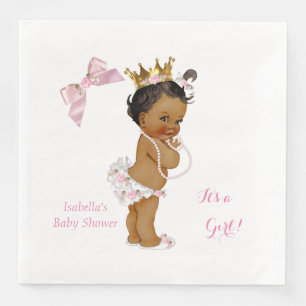 Princess Girl Baby Shower Pink Gold Crown Ethnic Napkin