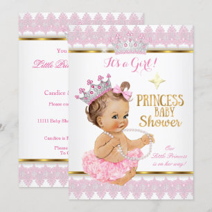 Princess Girl Baby Shower Pink Gold Tutu Brunette Invitation