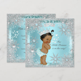 Princess Girl Baby Shower Teal Blue Hearts Ethnic Invitation
