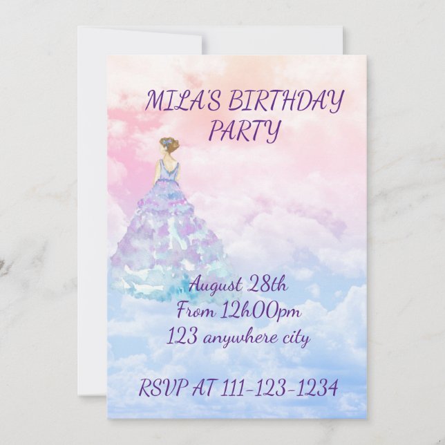 Princess girl birthday invitation  (Front)
