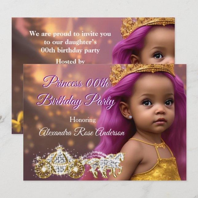 Princess Girl Birthday Party Carriage pink ethnic  Invitation (Front/Back)
