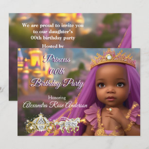 Princess Girl Birthday Party tiara purple ethnic 2 Invitation