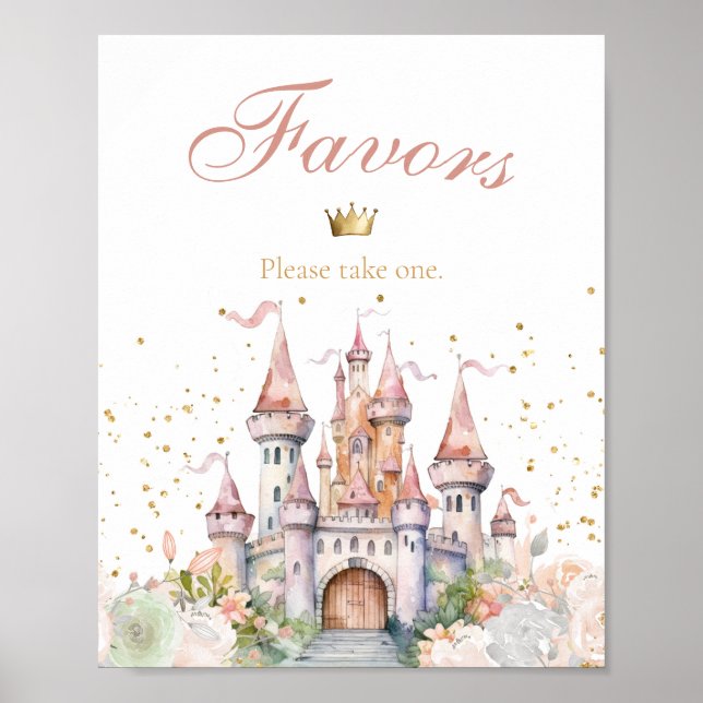 Princess Girl Blush Gold Royal Castle Favours Sign (Front)