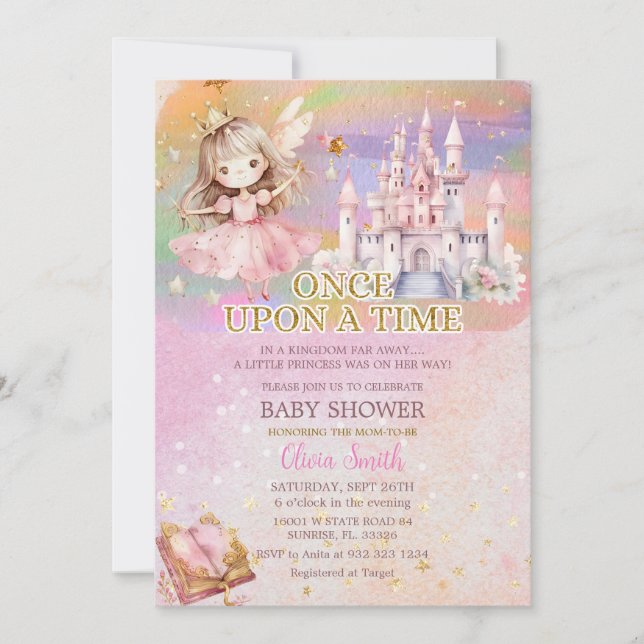 Princess Girl Blush Pink Rainbow Baby Shower Invitation (Front)