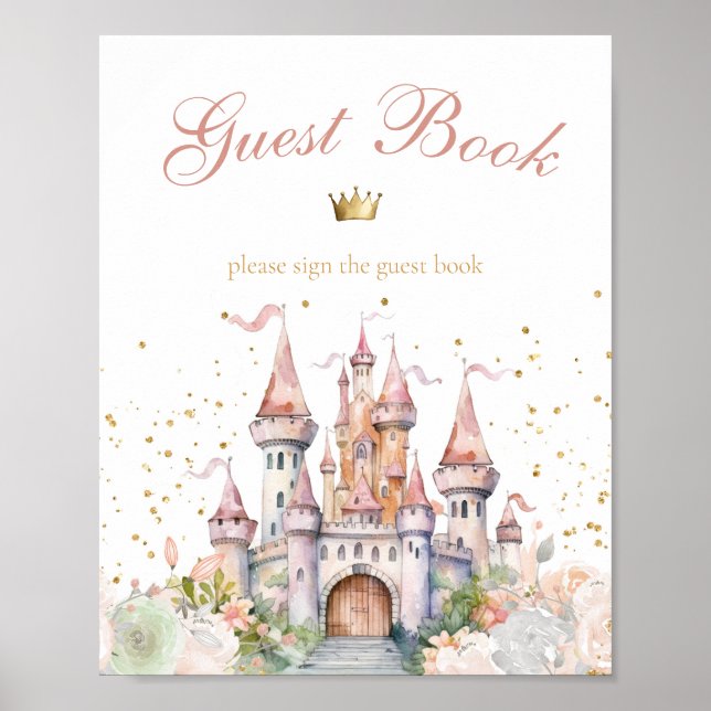 Princess Girl Gold Royal Castle Guest Book Display (Front)