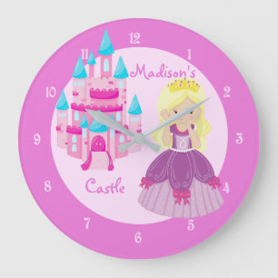 Princess Girl Pink Castle Cute Custom Childrens Large Clock