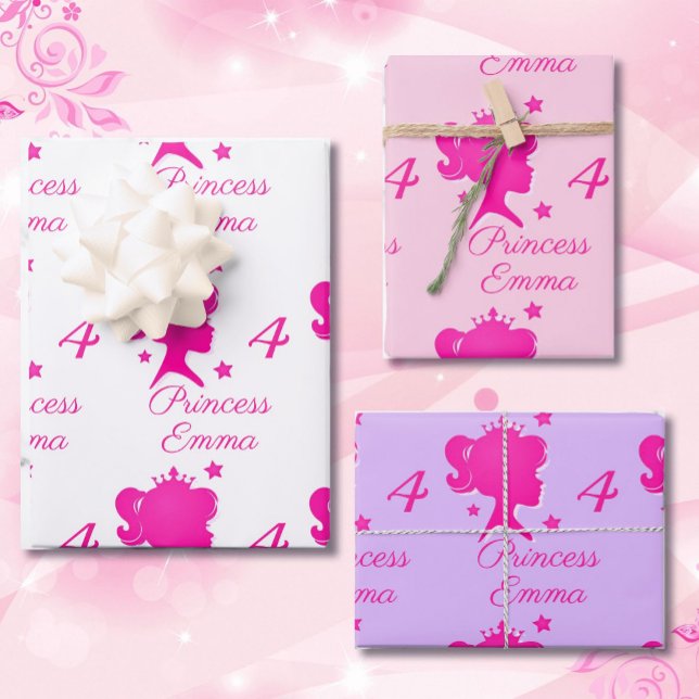 Princess Girl's Name Age Pretty Pink White Purple Wrapping Paper Sheet (Creator Uploaded)