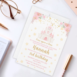 Princess glitter gold castle birthday invitation