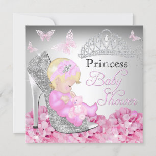 Princess Glitter Shoe Pink Baby Shower Invite