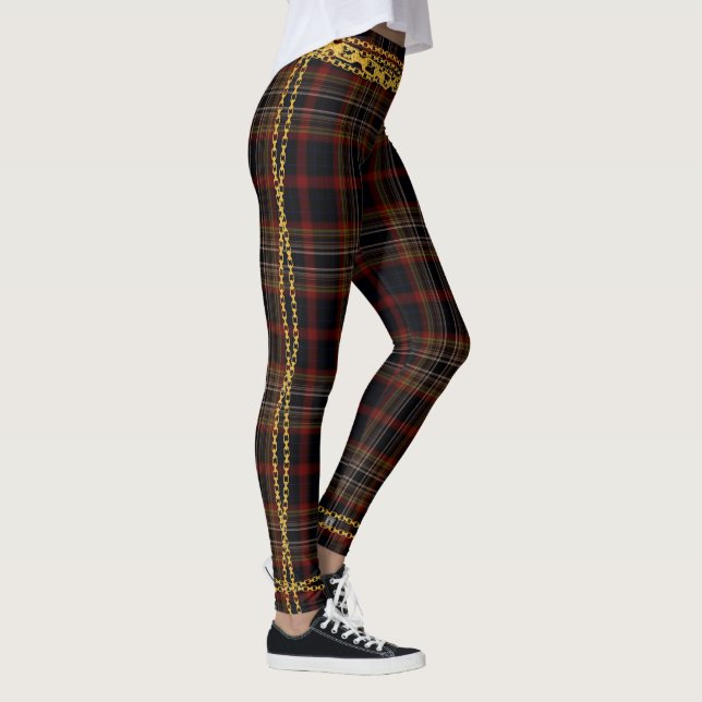 Princess Gold Chain Black Red Plaid Tartan Leggings (Right)