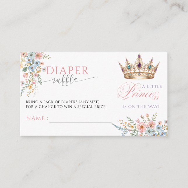 Princess Gold Crown Baby Shower Diaper Raffle Enclosure Card (Front)