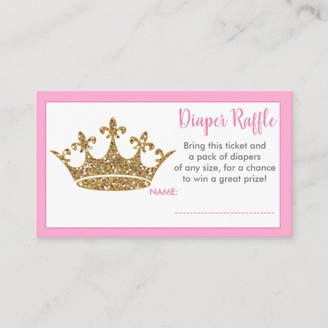 Princess gold crown  diaper raffle ticket baby enclosure card (Front)