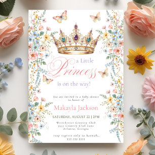 Princess Gold Crown Floral Butterfly Baby Shower Invitation